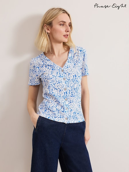 Phase Eight Blue Lorenna 100% Cotton Print Top (H12181) | £49