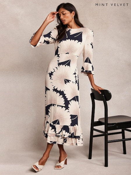 Mint Velvet Blue Floral Print Midi Dress (H12190) | £170