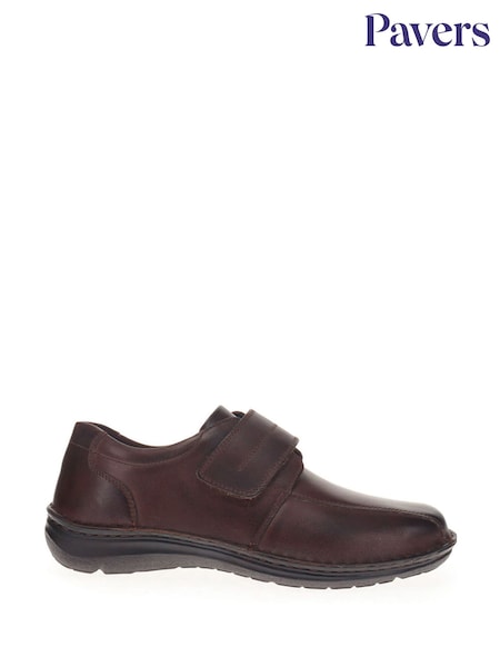 Pavers Dark Brown Leather Touch Fasten Shoes (H12272) | £40