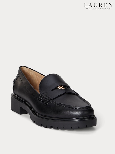 Lauren Ralph Lauren Marli Leather Chunky Black Loafers (H12349) | £219