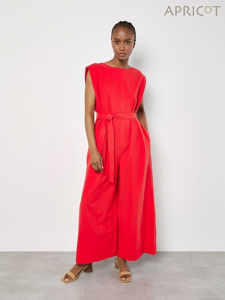 Apricot Red Wide Leg Self Tie 100% Cotton Jumpsuit (H12382) | £45