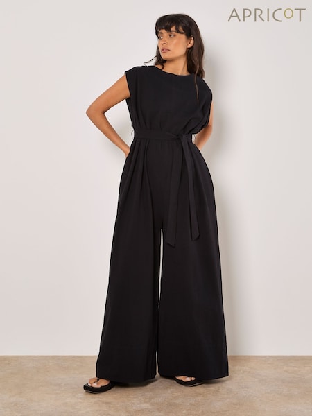 Apricot Black Wide Leg Self Tie 100% Cotton Jumpsuit (H12393) | £45