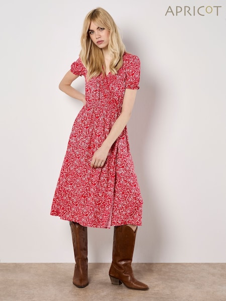 Apricot Red Mono Floral Print Midi Dress (H12394) | £46