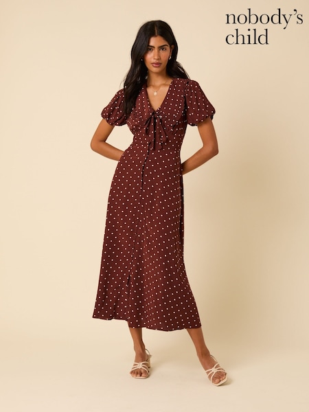 Nobodys Child Brown Ottillie Polka Dot Midi Dress (H12404) | £85