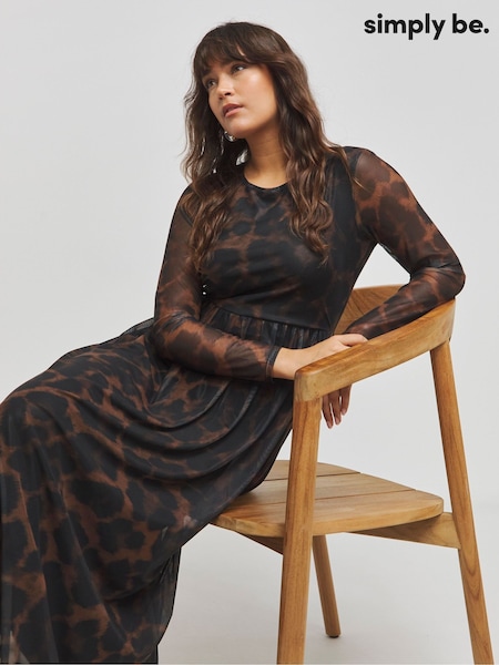 Simply Be Animal Print Mesh Midi Dress (H12459) | £40