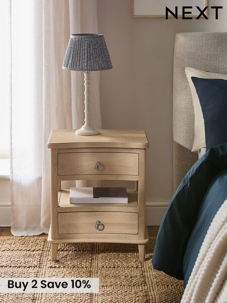 Mid Natural Sadie Solid Mango Wood 2 Drawer Bedside Table (H12465) | £250