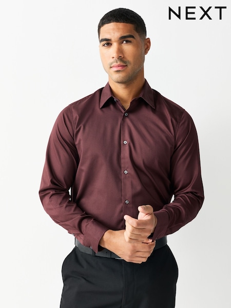 Burgundy Red Regular Fit Easy Care Textured Single Cuff Smart Shirt (H12468) | £26