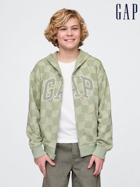 Gap Green Gingham Relaxed Logo Zip Hoodie (4-13yrs) (H12472) | £25