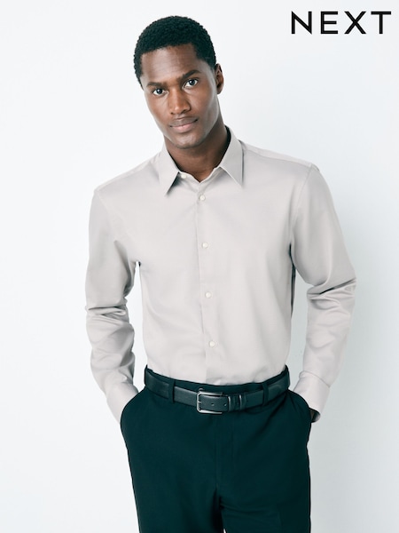 Neutral Brown Regular Fit Easy Care Textured Single Cuff Smart Shirt (H12476) | £26
