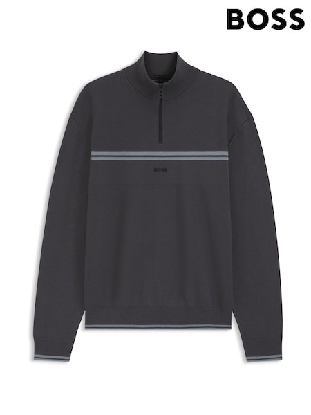BOSS Grey Quarter Zip Logo Knitted Jumper (H12539) | £189