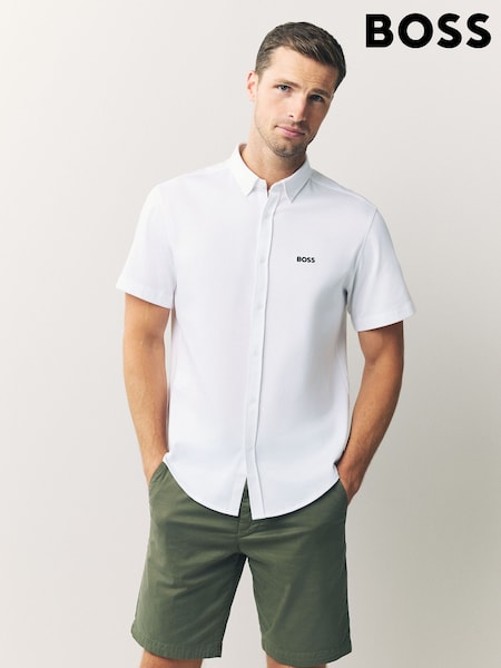 BOSS White Regular Fit Motion Short Sleeve Shirt (H12579) | £99
