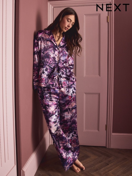 Purple Scene Print Button Through Pyjamas (H12605) | £48