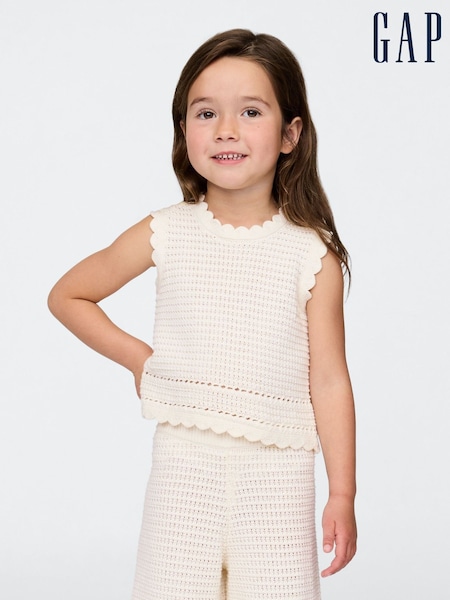Gap White Scalloped Sleeveless Crochet Top (6mths-5yrs) (H12625) | £18