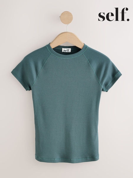 self. Teal Blue Fitted Rib T-Shirt (H12626) | £14