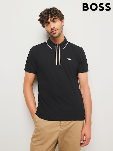 BOSS Black Tipped Zip Neck Polo Shirt (H12673) | £99