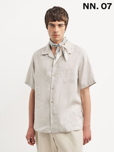 NN.07 Brown Julio Camp Collar Linen Short Sleeve Shirt (H12684) | £125