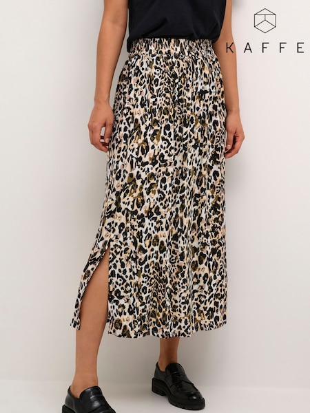 Kaffe Natural BPdagmar Leopard Print Midi Skirt (H12700) | £50