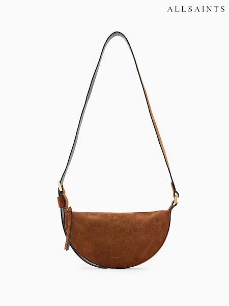AllSaints Brown Halfmoon Suede Xbody Bag (H12721) | £159