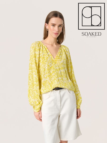 Soaked in Luxury Yellow SLZaya V-Neck Long Sleeve Blouse (H12734) | £60