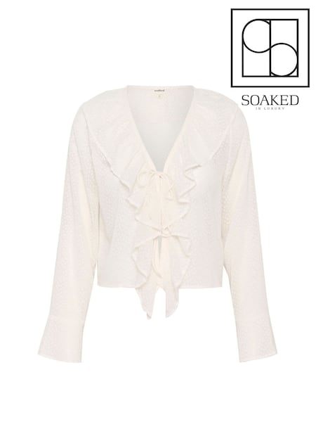 Soaked in Luxury SLCammelie Long Sleeve V-Neck White Blouse (H12735) | £50