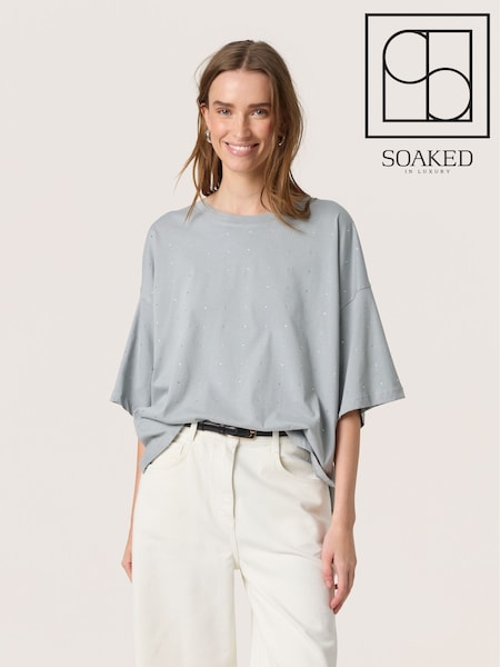 Soaked in Luxury Oversized Grey SLAfshan Short Sleeve 100% Cotton T-Shirt (H12739) | £50
