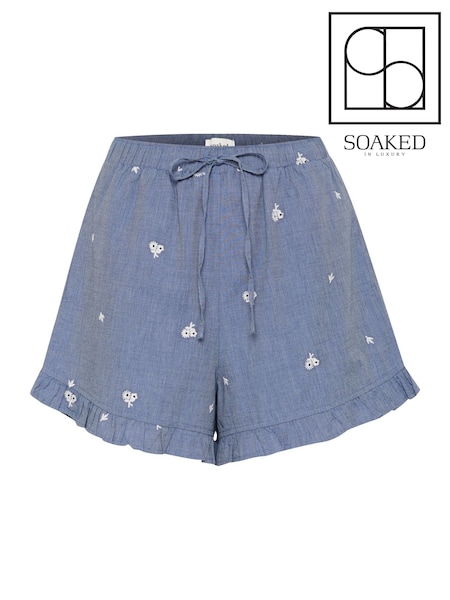 Soaked in Luxury Blue SLElly Drawstring 100% Cotton Waist Shorts (H12741) | £50