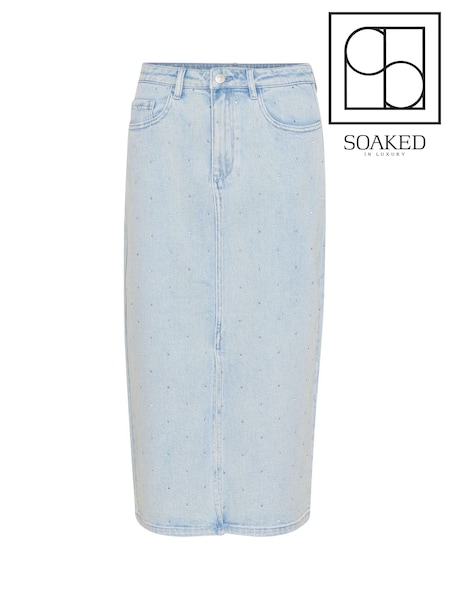 Soaked in Luxury Blue SLRomy Denim Midi Skirt (H12743) | £85