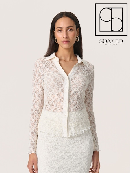 Soaked in Luxury SLJannet Long Sleeve Lace White Shirt (H12745) | £50