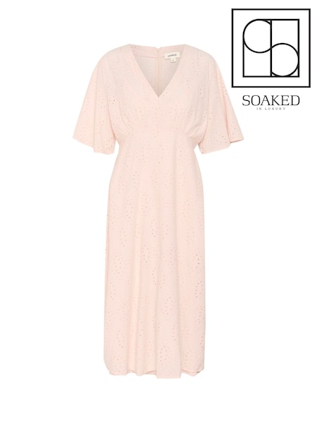 Soaked in Luxury Pink 100% Cotton SLJoella Short Sleeve Midi Dress (H12752) | £110