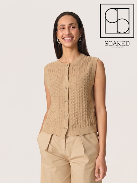 Soaked in Luxury SLSusanna 100% Cotton Knit Brown Vest (H12754) | £50