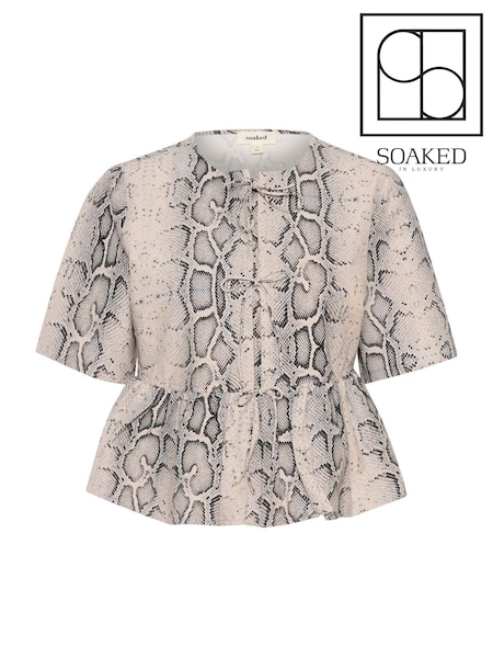 Soaked in Luxury Grey SLXala Snake Print Blouse (H12759) | £70