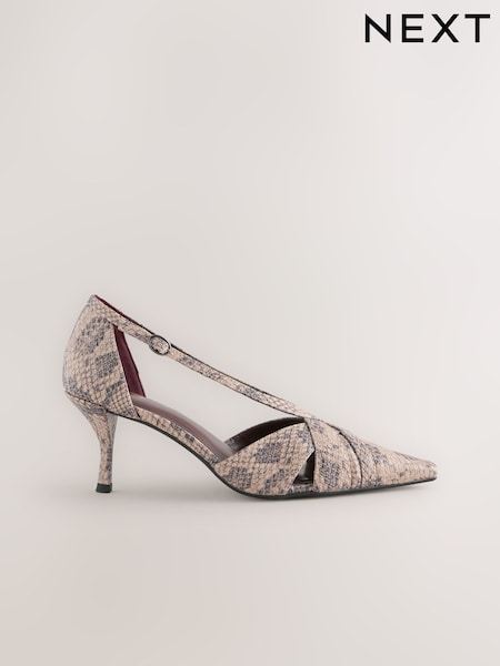 Neutral Snake Forever Comfort® Pointed Toe Strappy Asymmetric Court Heels (H12764) | £39