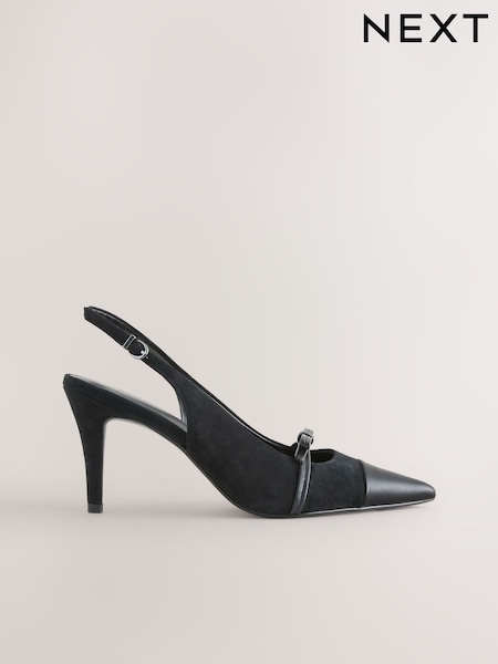 Black Forever Comfort® Leather Pointed Cutout Bow Slingback Heels (H12771) | £48