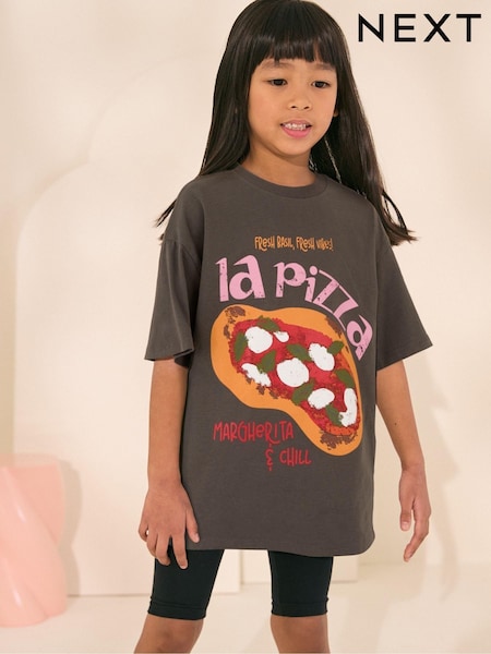 Charcoal Grey Tomato Oversized Graphic Print T-Shirt (3-16yrs) (H12807) | £10 - £15