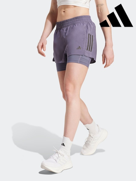 adidas Purple Light Own The Run 3 Stripe Shorts (H12878) | £35