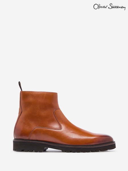 Oliver Sweeney Brown Antiqued Leather Zip Boots (H12893) | £199
