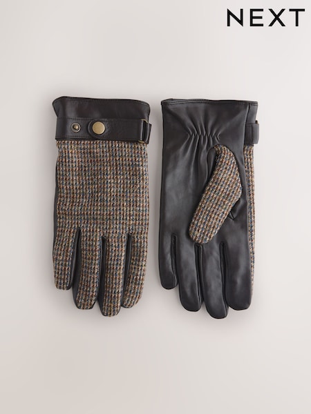 Brown Harris Tweed And Leather Gloves (H12921) | £35