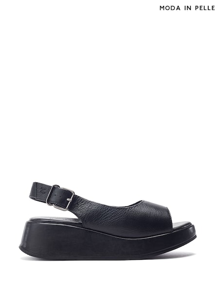 Moda in Pelle Sh Gorge Minimal Slingback Leather Platform Black Sandals (H12949) | £109
