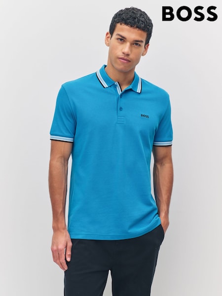 BOSS Dark Blue Regular Fit Paddy Tipped Collar Polo Shirt (H12994) | £89