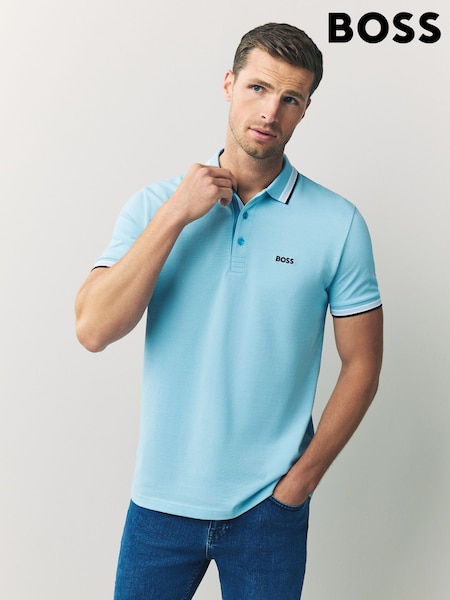 BOSS Blue Chrome Regular Fit Paddy Tipped Collar Polo Shirt (H13007) | £89