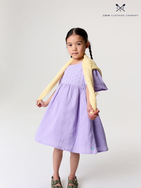 Crew Clothing Purple 100% Cotton Broderie Anglaise Dress (H13016) | £28 - £32