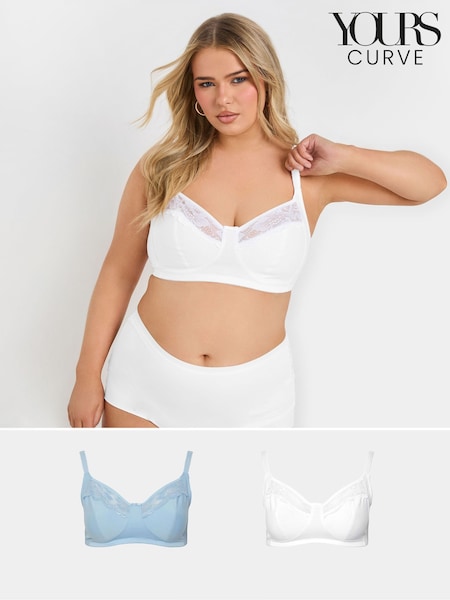 Yours Curve Blue Lace Cotton Bras 2 Pack (H13078) | £36