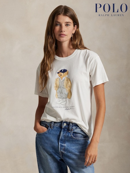 Polo Ralph Lauren White Knit Fall Bear Cotton T-Shirt (H13098) | £135
