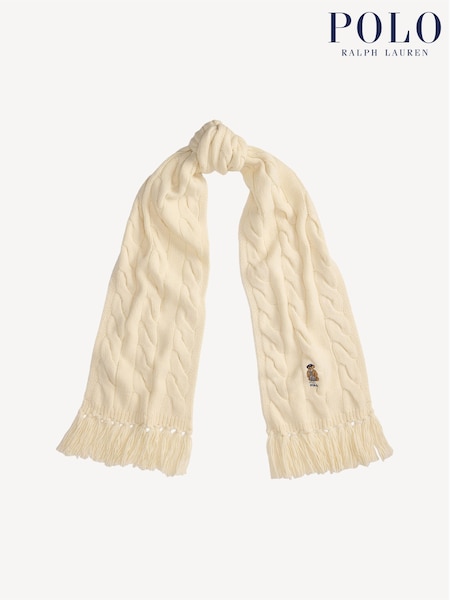 Polo Ralph Lauren Cream Fall Bear Wool Scarf (H13114) | £125