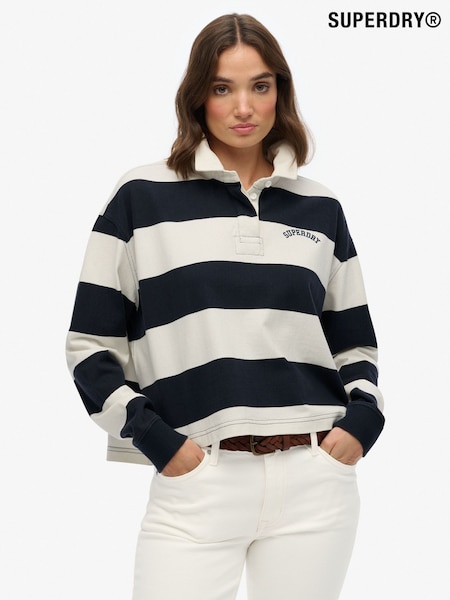 Superdry Eclipse Navy Stripe Ath Essential Stripe Rugby T-Shirt (H13172) | £40