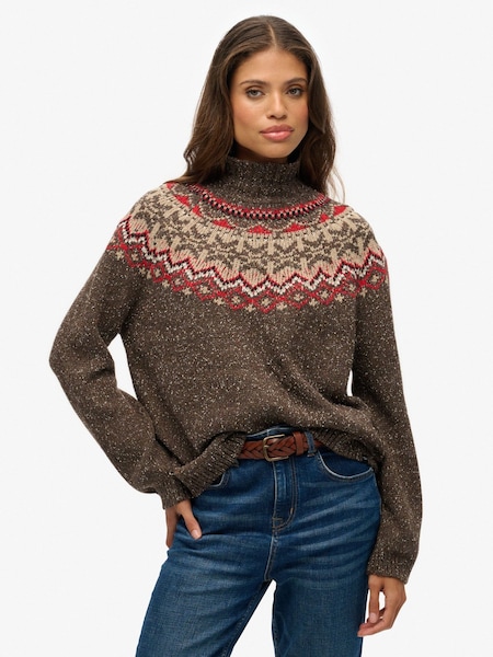 Superdry Army Dark Brown Multi Fairisle Pattern High Neck Jumper (H13179) | £60