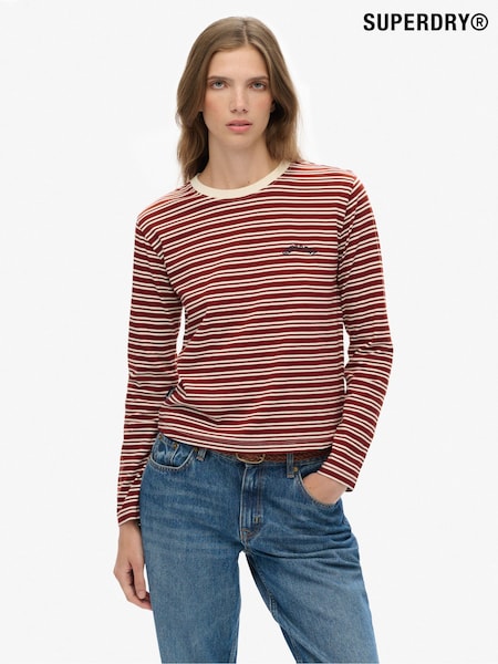 Superdry Red Essential Logo Stripe Ls Top (H13188) | £27