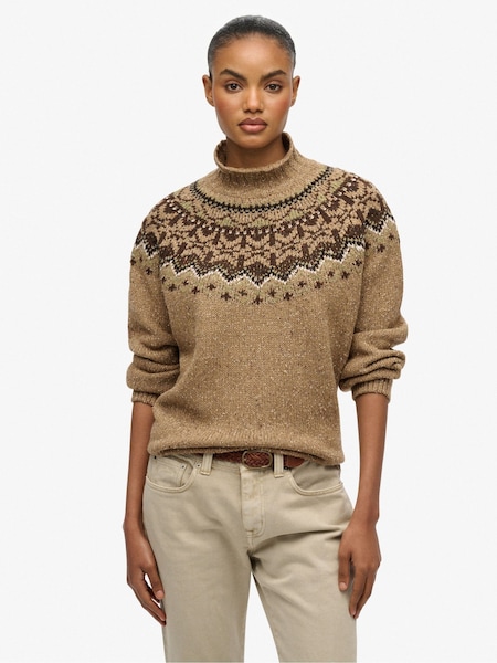 Superdry Brown Fairisle Pattern High Neck Jumper (H13191) | £60