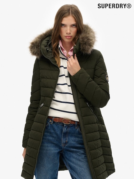 Superdry Green Fuji Faux Hood Mid Length Jacket (H13198) | £110