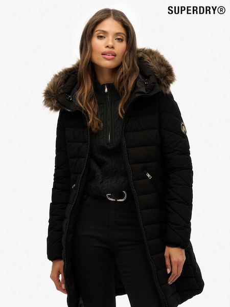 Superdry Black Fuji Faux Hood Mid Length Jacket (H13199) | £110